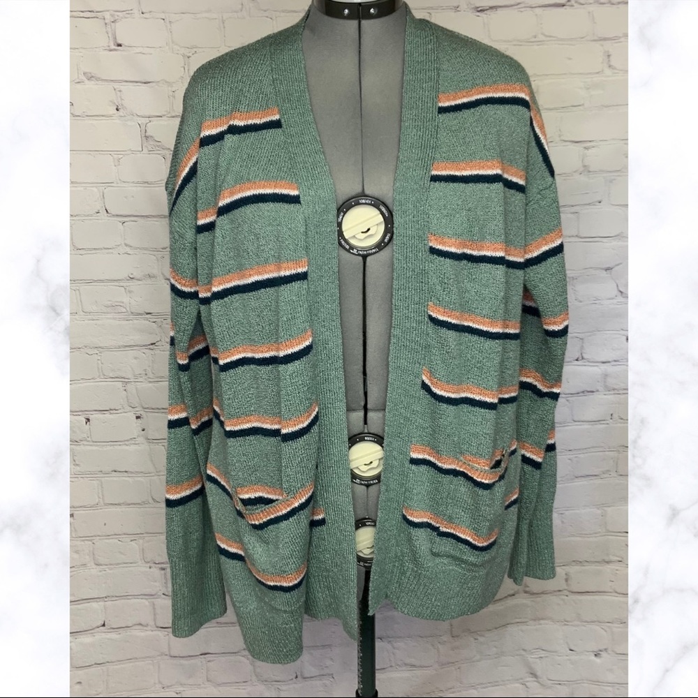Green Striped Cardigan